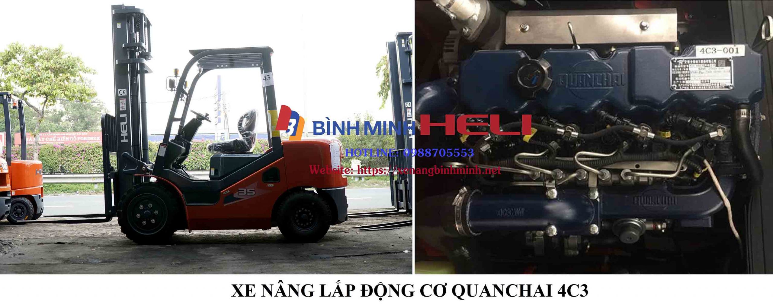 Xe nâng lắp động cơ Quanchai 4C3