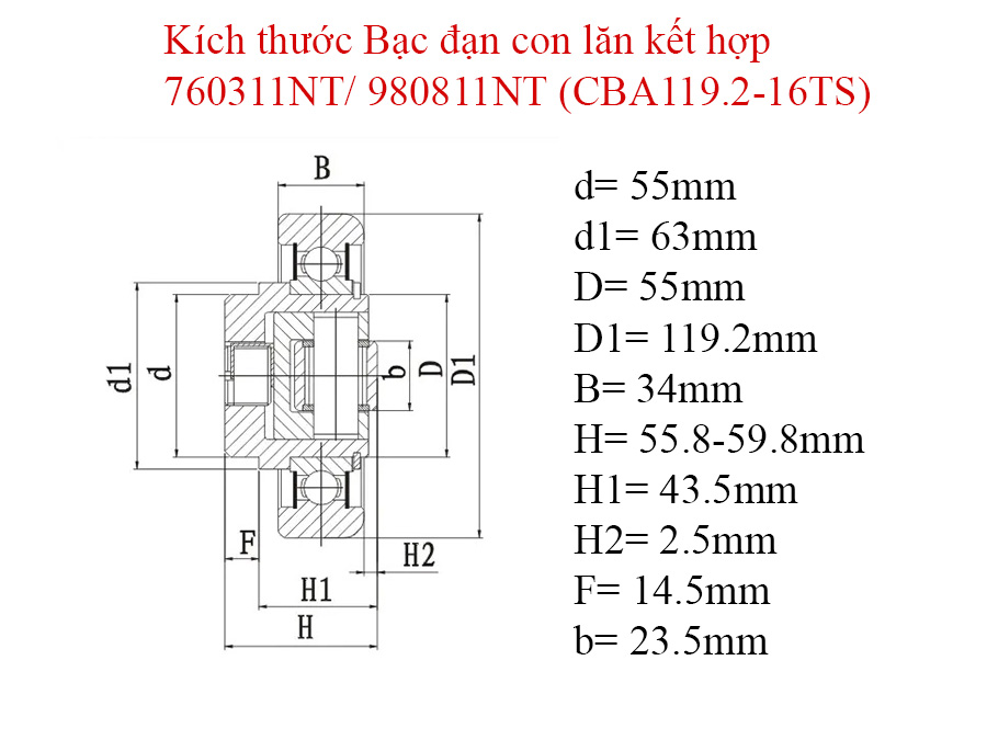 Kích Thước Con Lăn Kết Hợp CBA119.2-16TS