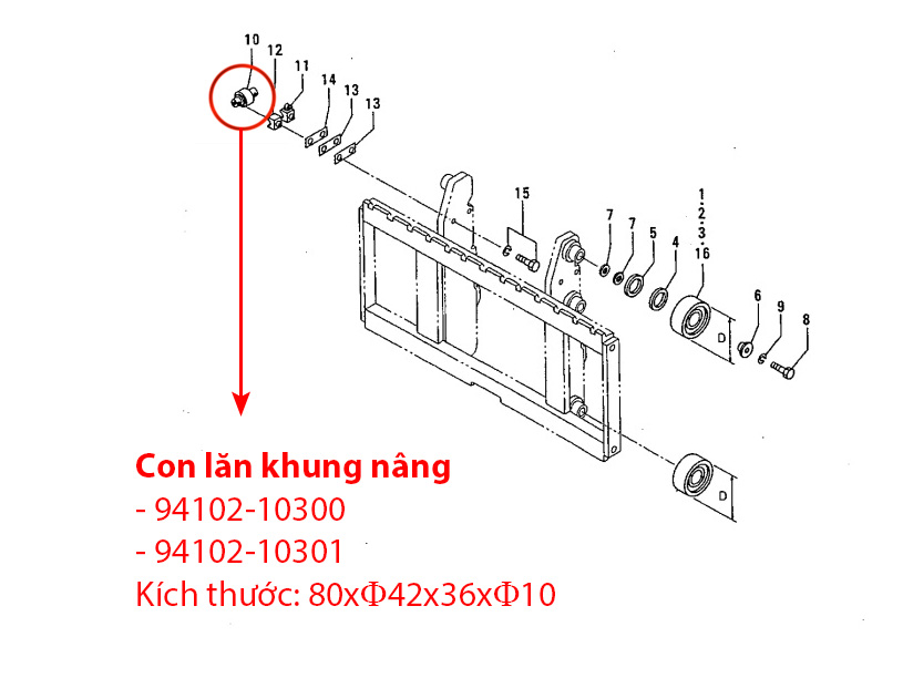 Con Lăn 80x42x36x10 Trên Xe Nâng Mitsubishi