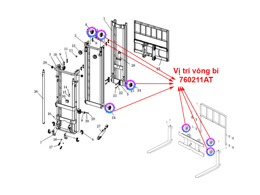 Vị Trí Vòng Bi Khung Nâng 760211AT