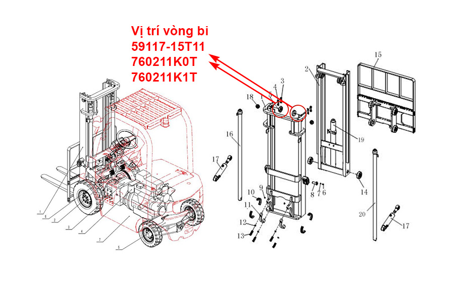 Vị Trí Vòng Bi 59117-15T11 Trên Xe Nâng EP