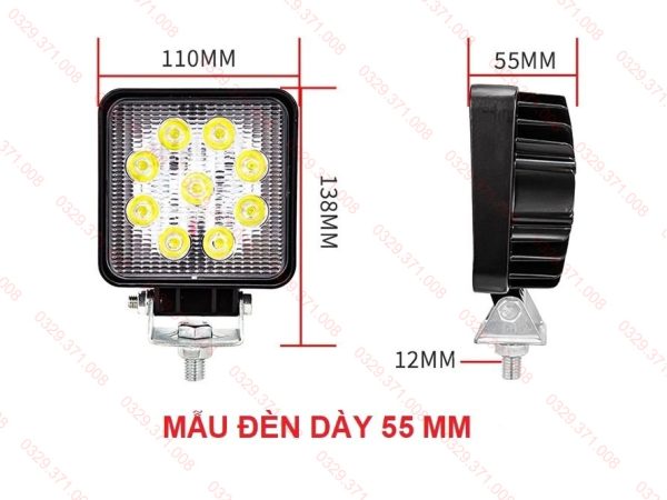 Đèn Pha Xe Nâng 9 Led Dày 55mm