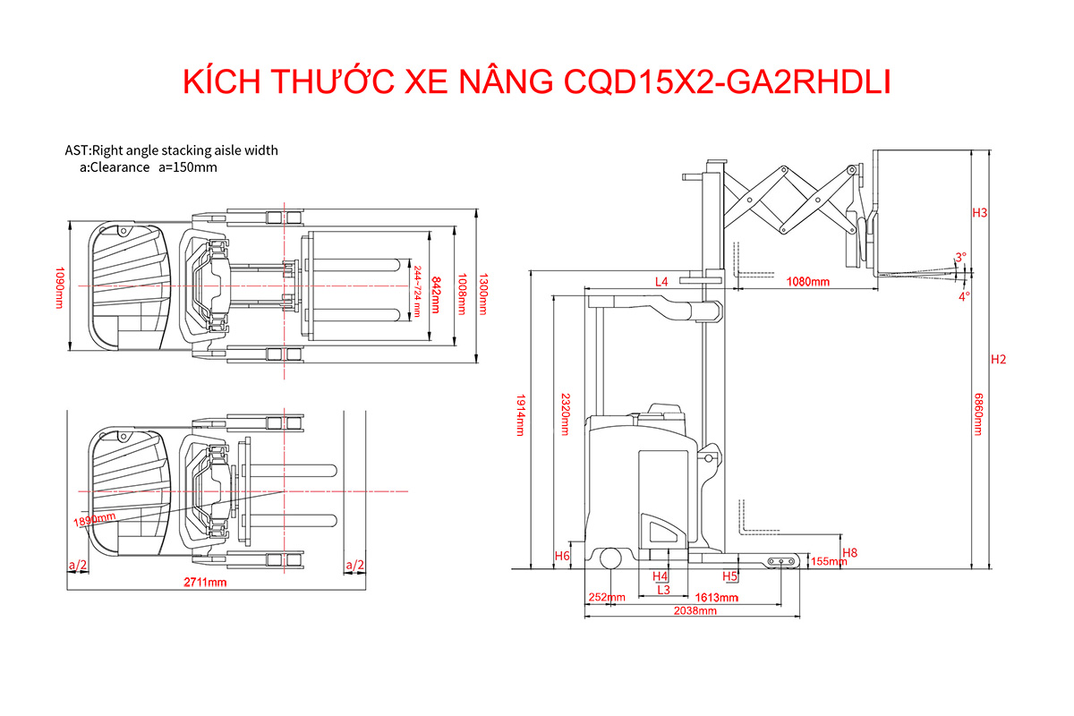 Kích Thước Xe Nâng Heli CQD15X2-GA2RHDLI